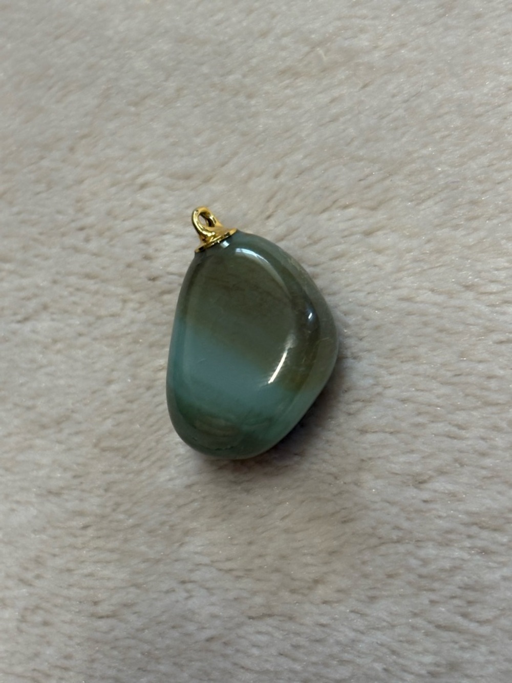 Green Polished Stone Pendant Necklace with Gold Bail Accent